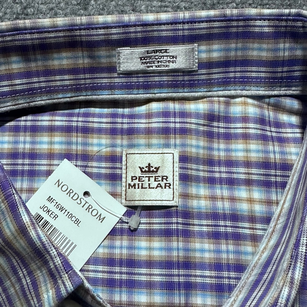 Peter Millar Mens Large Plaid Button Down Shirt Joker Color Cotton NWT